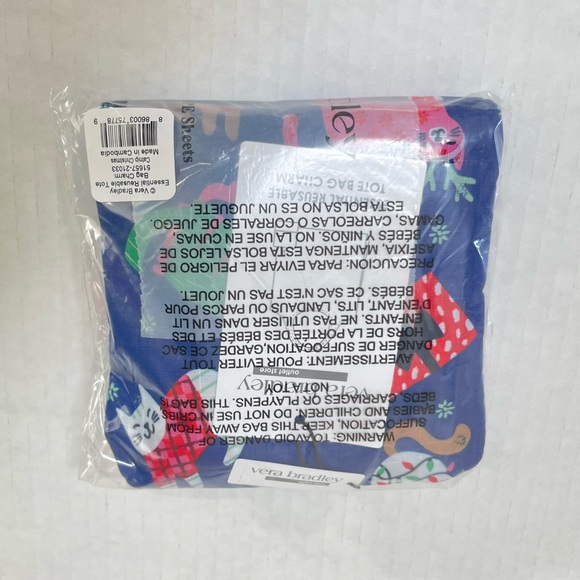 Vera Bradley Kitty Cat Tote Bag Charm  - NWT - Reusable Shopping Bag - Catnip - Picture 7 of 7